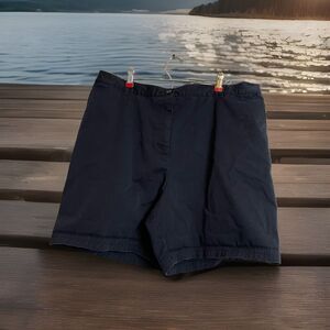 LANDS END High Rise Navy Blue Flat Front Chino Bermuda Shorts Size 18W